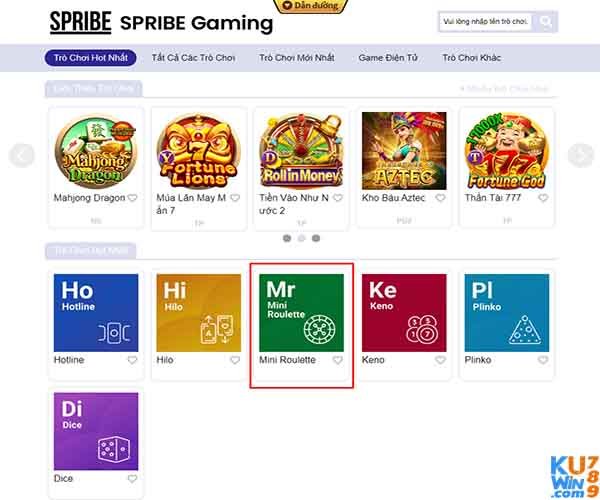 Giao diện truy cập trò chơi nổ hũ Spribe Mini roulette 